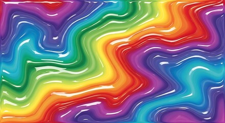 Glossy Abstract Rainbow Swirl Background. Vibrant colorful fluid art texture with thick, wavy lines of glossy paint in a full spectrum of colors.