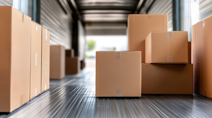Organized shipping boxes stacked inside truck for efficient transport and storage