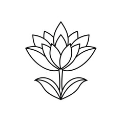 Minimalist Line Art of Stylized Flower with Leaves &ndash; Black and White Icon for Nature, Wellness, and Decorative Design