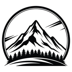 A black silhouette of a snow-covered mountain