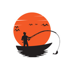 Logo of a person fishing in the sea. Suitable for use as a logo.