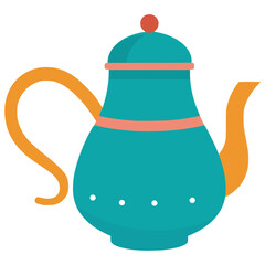 ceramic green teapot kitchen tool flat color vector illustration template design