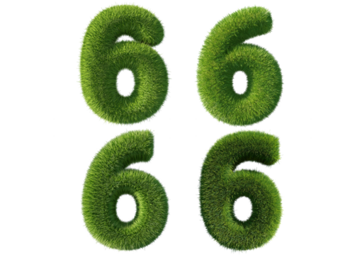 Set Grass font 3d rendering number 6 isolated on a transparent or white background - Powered by Adobe