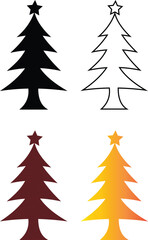 Christmas tree icon, holiday pine with star, festive decoration symbol for winter celebration and New Year party with transparent background