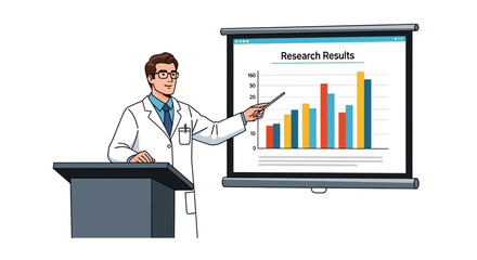 Fototapeta premium insightful speaker reveals data breakthroughs, guiding audience through compelling research findings, isolated on transparent background