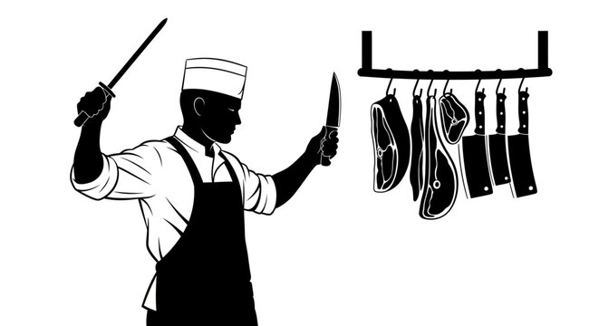 mastering the craft butcher prepares tools for pristine meat cuts, isolated on transparent background