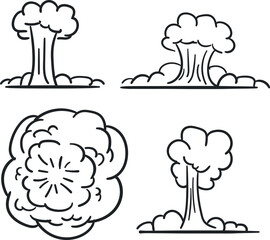 A set of cartoon explosions in sketch form.