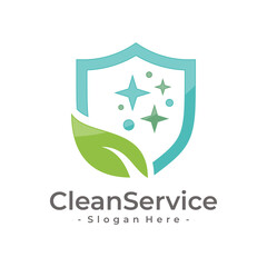 Green Shield Logo Vector with Leaf Icon. Design template for technology-based eco-friendly cleaning services.