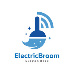 Abstract Broom Wifi Logo Design Template. Vector illustration of a cleaning service technology symbol.