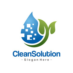 Digital Eco Water Technology Logo Template Design. Aqua sign, pure water icon symbol. Vector illustration isolated