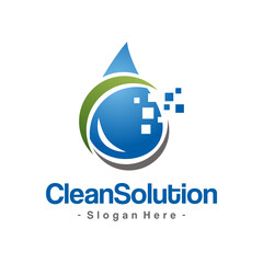 Digital Eco Water Technology Logo Template Design. Aqua sign, pure water icon symbol. Vector illustration isolated