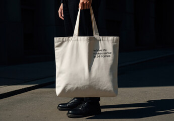 Man Using Canvas Tote Bag Mockup With Generative AI