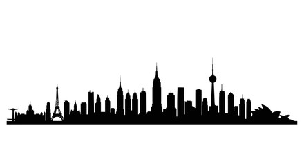 Fototapeta premium global urban tapestry iconic structures weaving the worlds connected narrative, isolated on transparent background