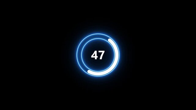 Glowing blue circle progress bar with number 69 in the center on a black background loading