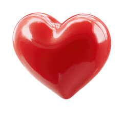 Floating Red Heart Shape with Shiny Surface Ultra Realistic on Transparent Background