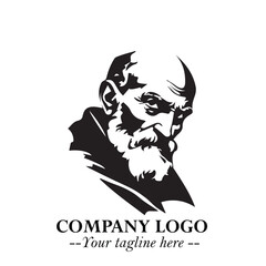 Classic Old Man Logo Symbol in Black on White Background with Vintage and Minimalist Design
