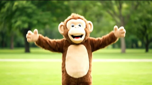 Person Wearing Monkey Costume Cheering in Outdoor Park