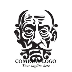 Classic Old Man Logo Symbol in Black on White Background with Vintage and Minimalist Design