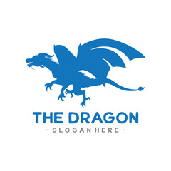 Vector dragon logo design in red circular silhouette style. Strong and powerful mythical creature emblem.
