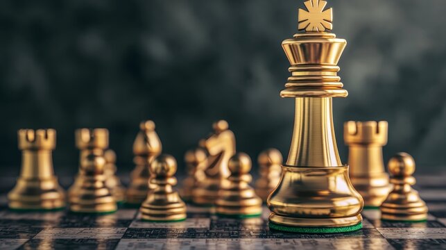 Golden Chess Pieces Representing Strategy and Power in Business and Financial Monopoly