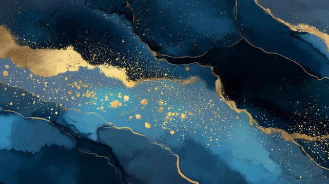 エレガントな金箔と深い青の抽象背景 - 高級感・動画（ラグジュアリー、ビジネス・金融、イベント・パーティー、イベント、インテリア）