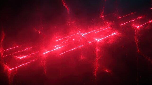 Abstract glowing red light streaks and lines creating a dynamic and intense energy pattern on a dark background
