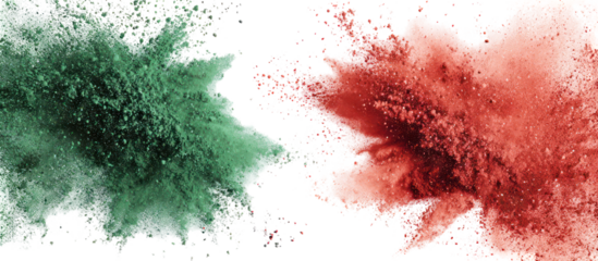 Green and pink powder explosion isolated on transparent background