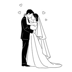 Tender Embrace of a Happy Wedding Couple