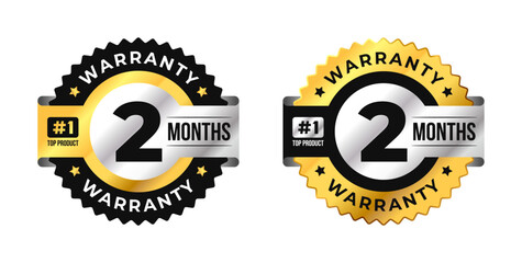 Premium 2 months warranty circle badge vector with black, gold and silver colors. Perfect for product guarantee, icon, logo, symbol, seal, stickers, quality assurance, label, certification