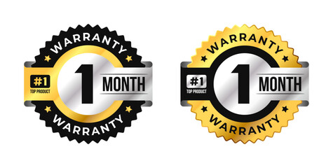Premium 1 month warranty circle badge vector with black, gold and silver colors. Perfect for product guarantee, icon, logo, symbol, seal, stickers, quality assurance, label, certification