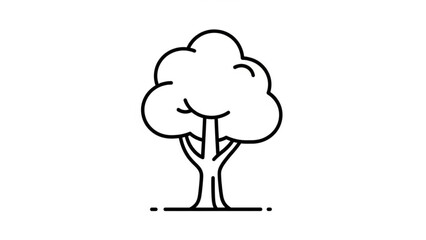 Simple black and white line art illustration of a stylized tree with a rounded canopy and a thick trunk, representing nature and growth in a minimalist design