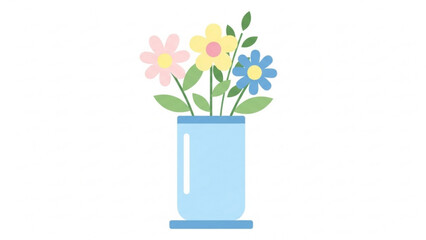 A beautiful arrangement of delicate flowers in various pastel colors placed inside a light blue vase, perfect for spring and summer themes