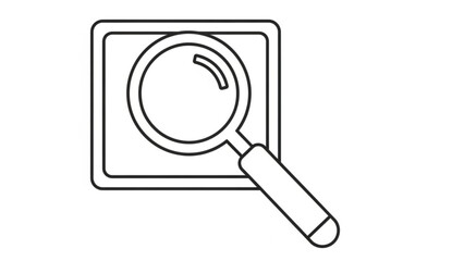 Magnifying glass icon with a rectangular frame, symbolizing analysis, research, discovery, and close examination of details