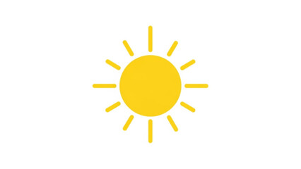 A simple, bright yellow sun icon with rays extending outward against a clean white background, symbolizing light, warmth, and daytime