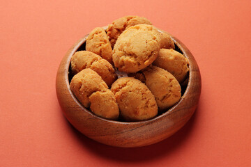 Indian cookies biscuit or sweet called goras or goraspak made with pure cow ghee  