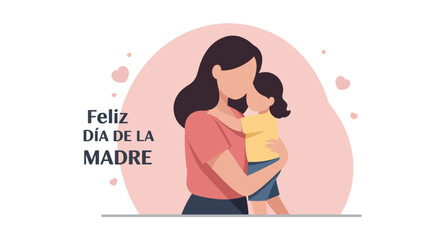 Mother Holding Child Celebrating Mother Day with Heartfelt Love in Soft Pink Background