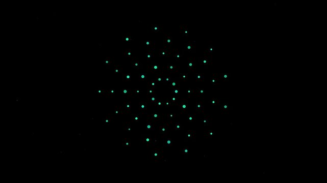 Abstract geometric pattern of teal dots arranged in concentric circles on a black background