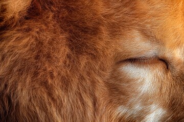 Close-up of a peaceful dog with eyes closed showcasing detailed reddish-brown fur