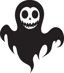 Fototapeta premium A black and white silhouette of a ghost with a skull face and wings, set vector illustration