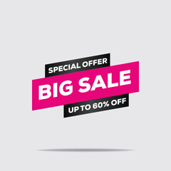 3D Big Sale Banner – Pink Text, Special Offer, 60%off, Modern Retail Promotion