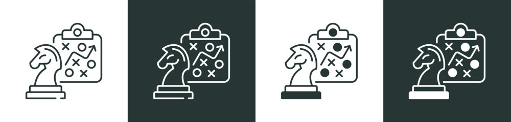 Strategic Planning Icon Collection in Outline and Mixed Black and White Style