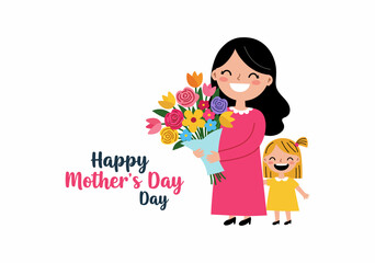 Happy Mother and Daughter Embracing with Flowers