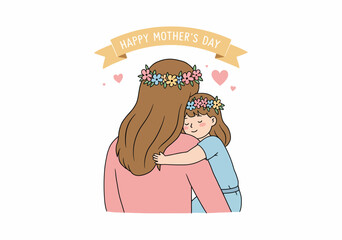 Happy Mother and Daughter Embracing with Flowers