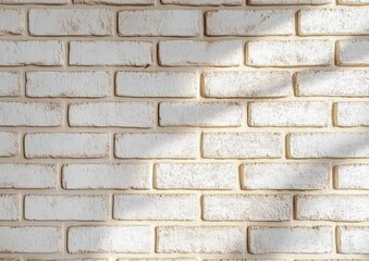 Fototapeta premium Close-up of a white painted brick wall with sunlight casting soft shadows creating a calm and neutral texture
