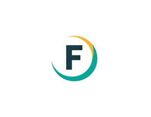 Simple, clean, isolated letter "F" design encircled by a curved shape