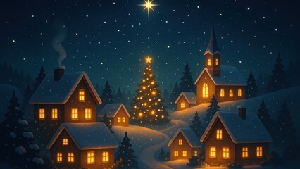 Fototapeta premium Cozy winter village scene