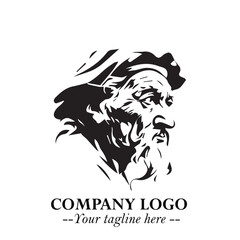 Classic Old Man Logo Symbol in Black on White Background with Vintage and Minimalist Design