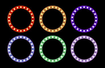 Glowing Marquee Light Frame - Isolated Round Retro Banner with Bulbs | Red Casino Circus Sign | 3D Neon Cinema Vector Design