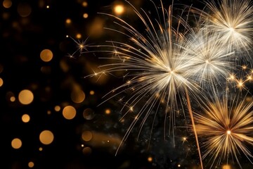 Fototapeta premium Stunning display of bright white and gold fireworks celebrating the New Year. 