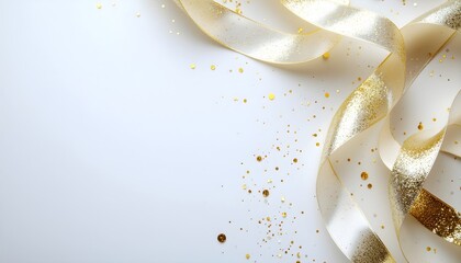 Soft Champagne Ribbon Wave with Micro Gold Specks, Airy Composition on Pure White